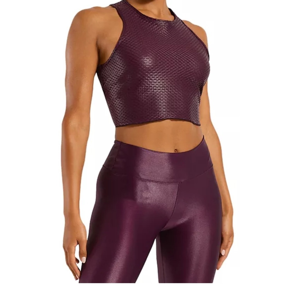 Koral Activewear set Plum Netz Crop Mesh Tank w/ High Rise Leggings Womens Small